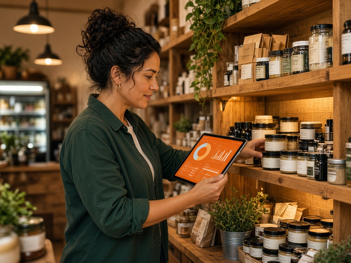 Shop owner managing inventory